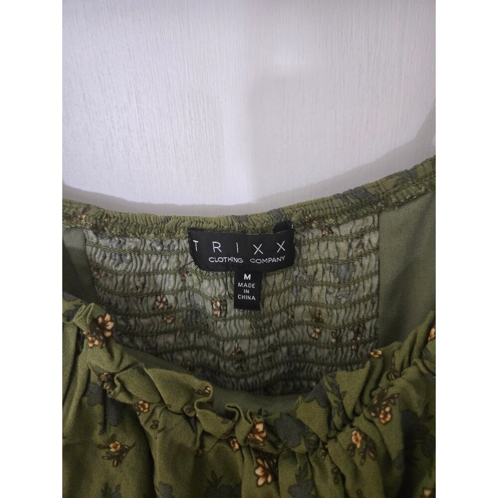 Sz M Green floral Smocked peasant 90's babydoll dress fairy cottagecore romance - Picture 4 of 9